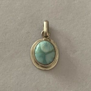 Vintage 925 Sterling Silver Round Larimar Necklace Pendant Charm